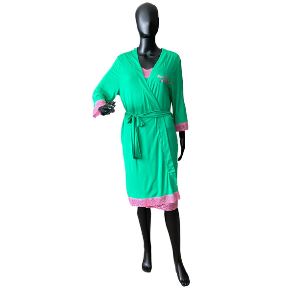 Bamboo Robe, Green, AKA - Alpha Kappa Alpha Woman Sorority Intimates & Clothing Company Bamboo Robe, Green, AKA - Alpha Kappa Alpha Woman Sorority Intimates & Clothing Company
