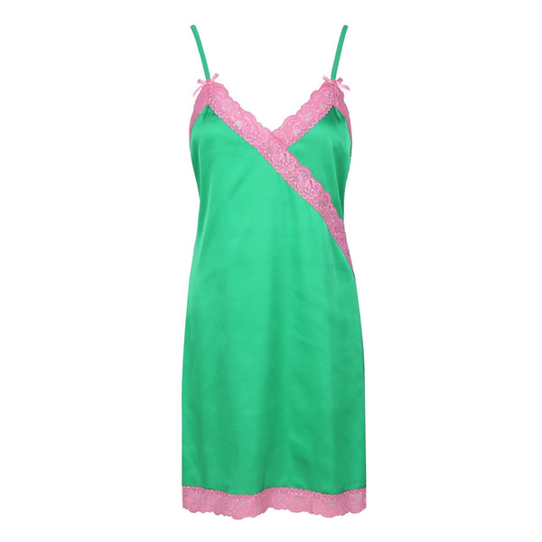 Satin Slip, Green - Pink Lace